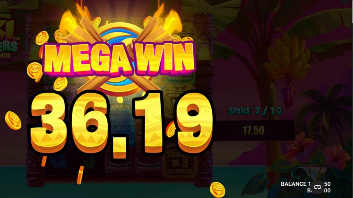 Tampilan visual slot Tiki Clusters Blaze & Boom dengan latar belakang hutan tropis dan simbol Tiki.